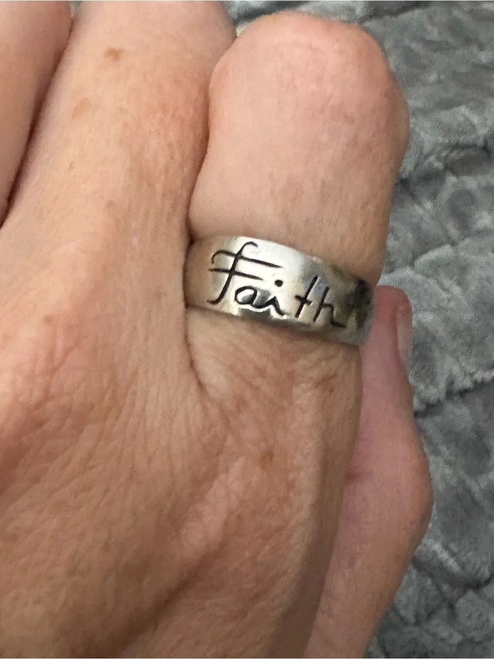 Faith Engraved Silver Tone Women's Ring